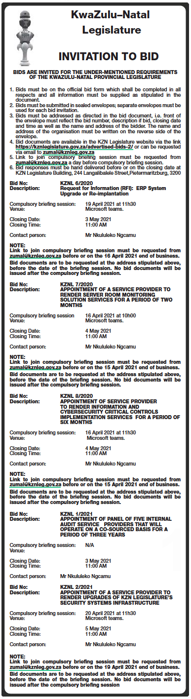 Appointment of Service Provider to Render Information and Cybersecurity Critical Controls Implementation Services for a Period of Six Months