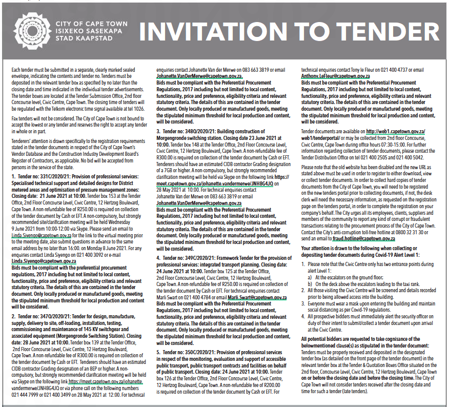Framework Tender for the Provision of Professional Services: Integrated Transport Planning