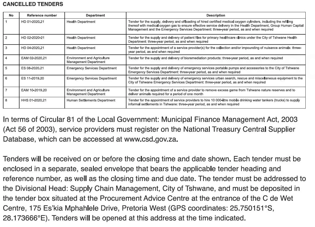 Erratum- Tender for the Appointment of a Banker to Supply Banking Services and/or Independent Financial Services Provider(s) to Supply Cash Collection, Management and Handling-related Services for the City of Tshwane and it's Entities: Five-year Period