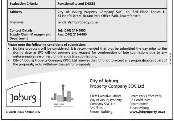 Request for Proposals from Quantity Surveyors to be Included on the JPC Panel to be Utilised on an as and when Required Basis for a Period of Three(3) Years