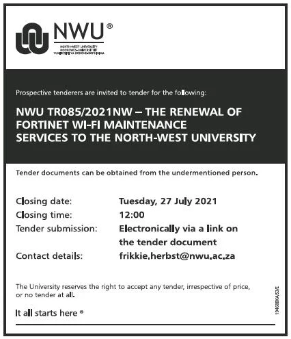 The Renewal of Fortinet Wi-Fi Maintenance Services to the North-West University