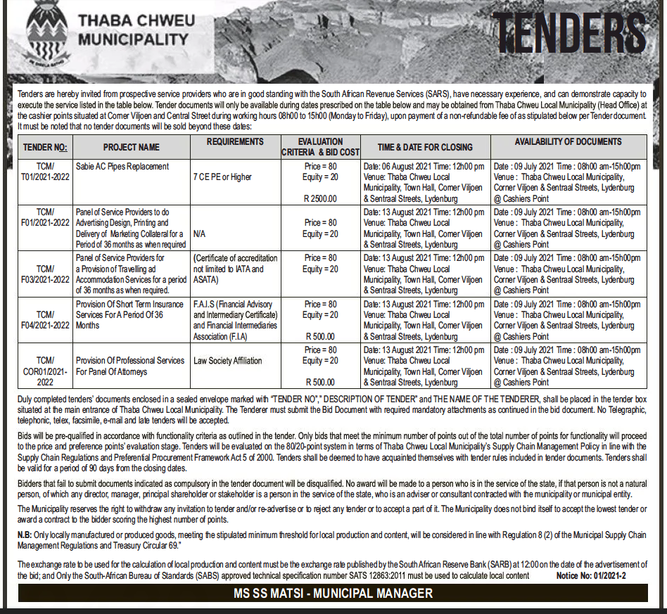 Panel of Service Providers for a Provision of Training and Accommodation Services for a Period of 36 Months as when Required