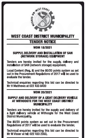 Supply and Delivery of a Light Delivery Vehicle at Withoogte for the West Coast District Municipality