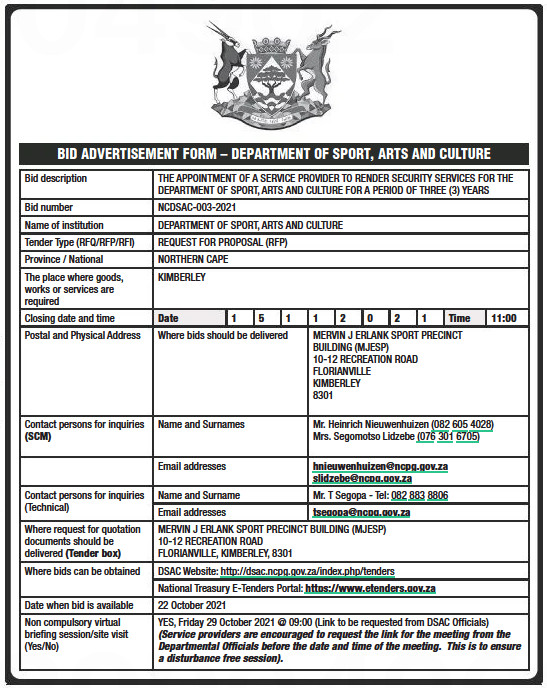 The Appointment of a Service Provider to Render Security Services for