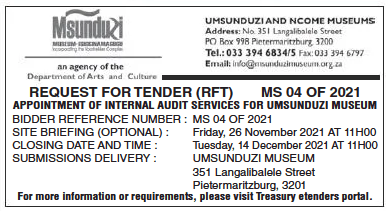 Appointment of Internal Audit Services for Msunduzi Museum