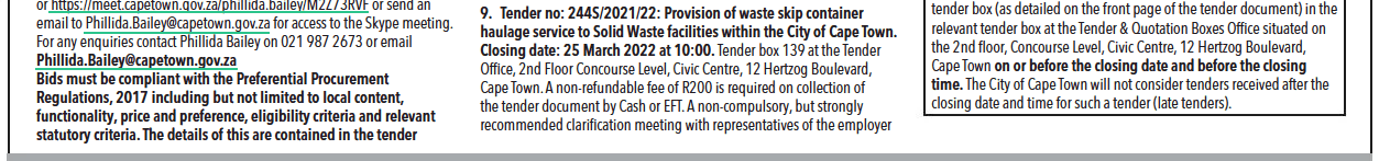 Professional Services: Design, Tender Documentation and Construction Monitoring for Various Urban Waste Management Facilities within the City of Cape Town