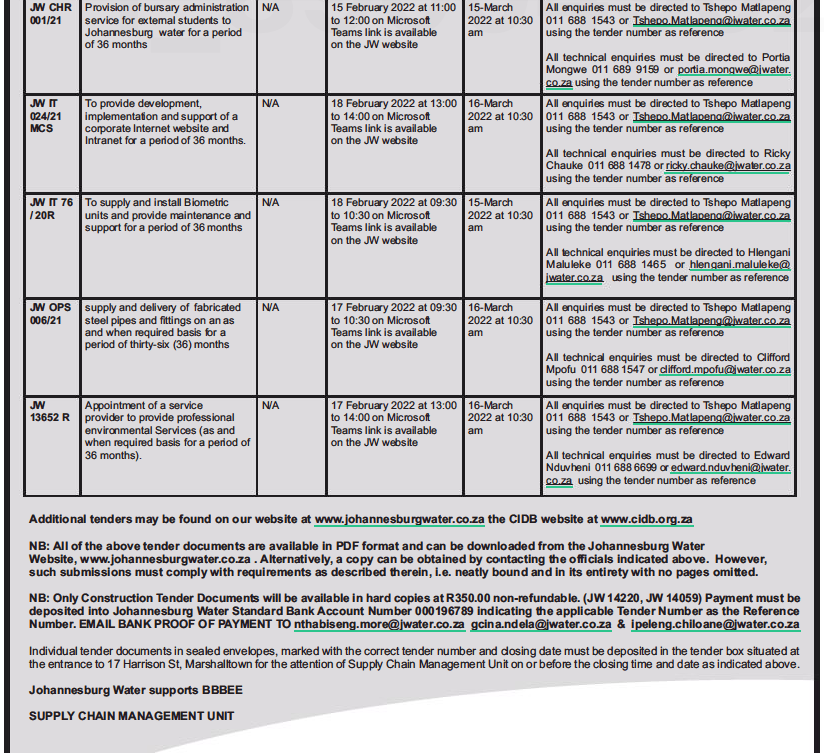 To Maintain and Support Johannesburg Water's Microsoft Information