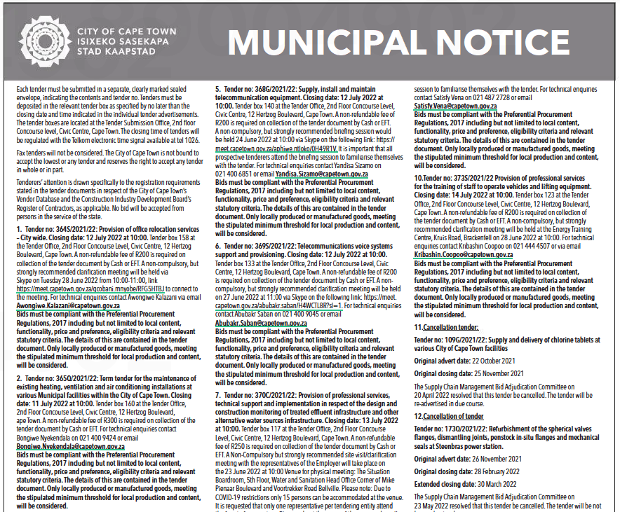 Provision of a water meter reading service for the city of cape town