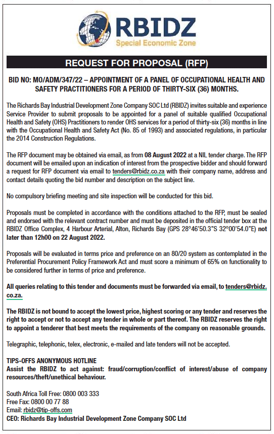 Appointment of a Panel of Occupational Health and Safety Practitioners