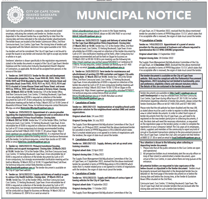 Supply and Delivery of Animal feed for the Cape Town Metropolitan