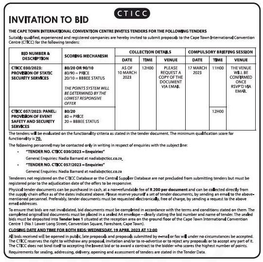 Provision of Event Safety and Security Services Tender Bulletins