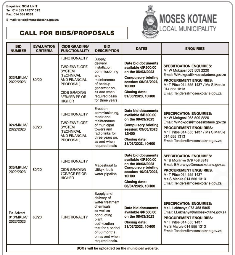 Supply, Delivery, Installation, Commissioning and Maintenance of Backup Generator on, as and