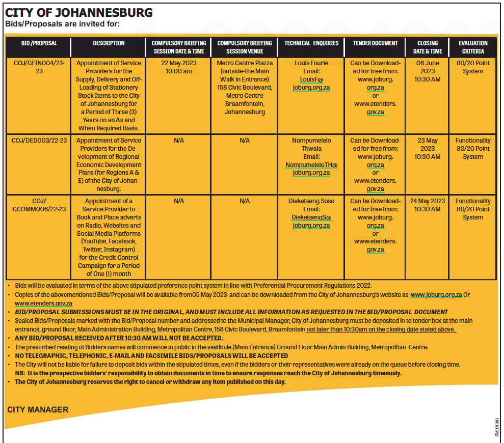 Appointment of Service Providers for the Supply, Delivery and Off