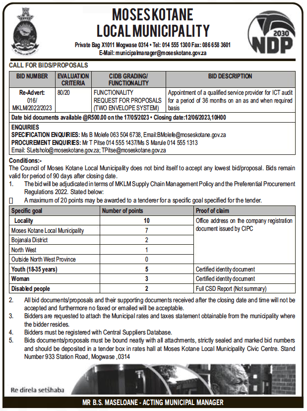 Appointment of a Qualified Service Provider for ICT Audit for a Period of 36 Months on an as and