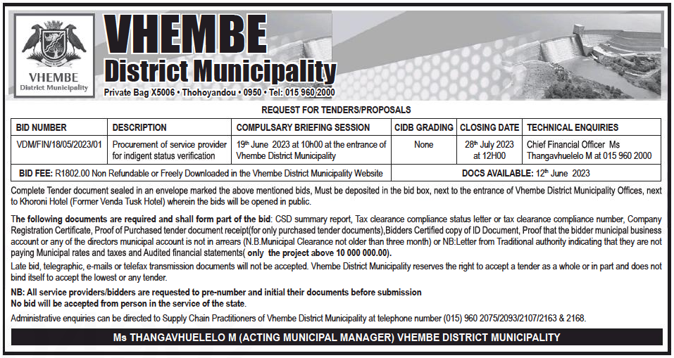Procurement of Service Provider for Indigent Status Verification