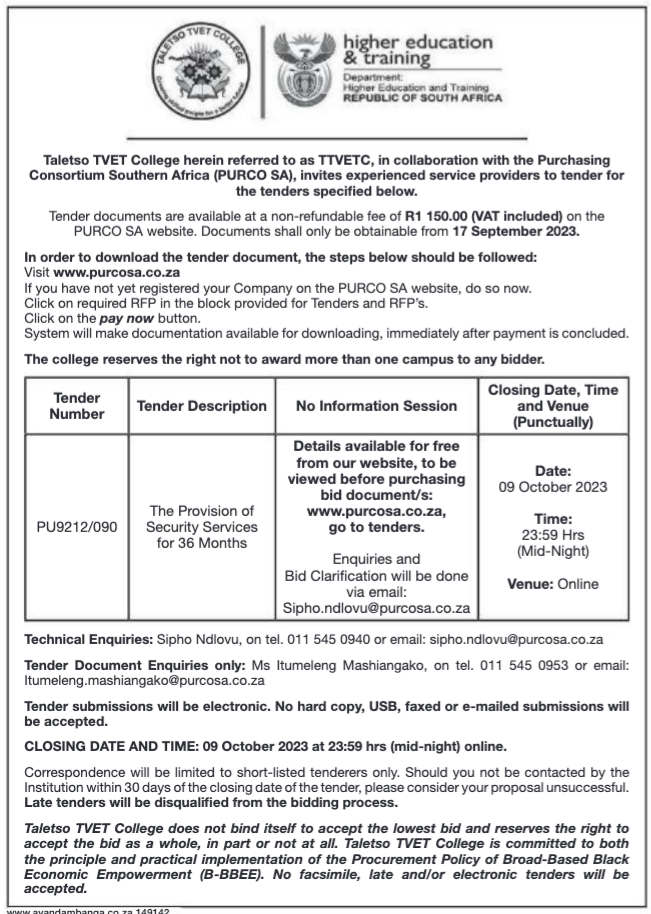 The Provision of Security Services for 36 Months Tender Bulletins